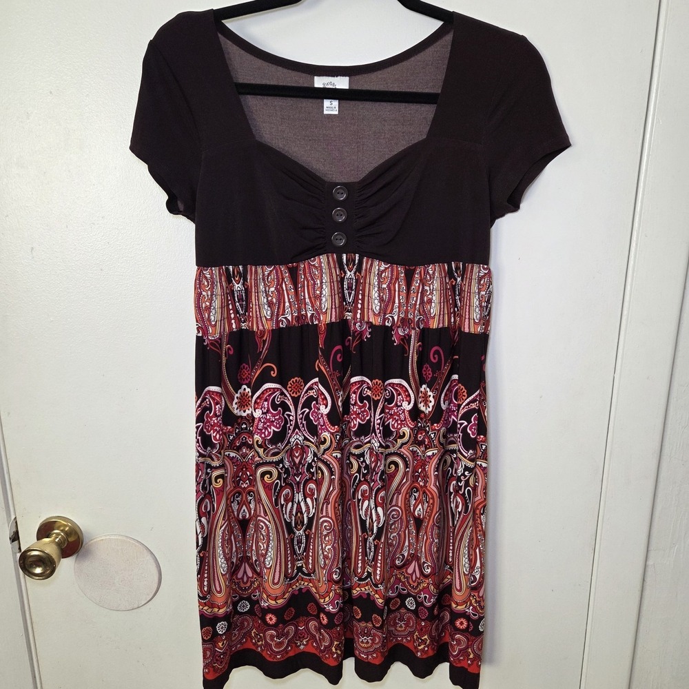 Sweet Storm Paisley Print Babydoll Dress Women's‎ Small Boho Empire Waist Y2K